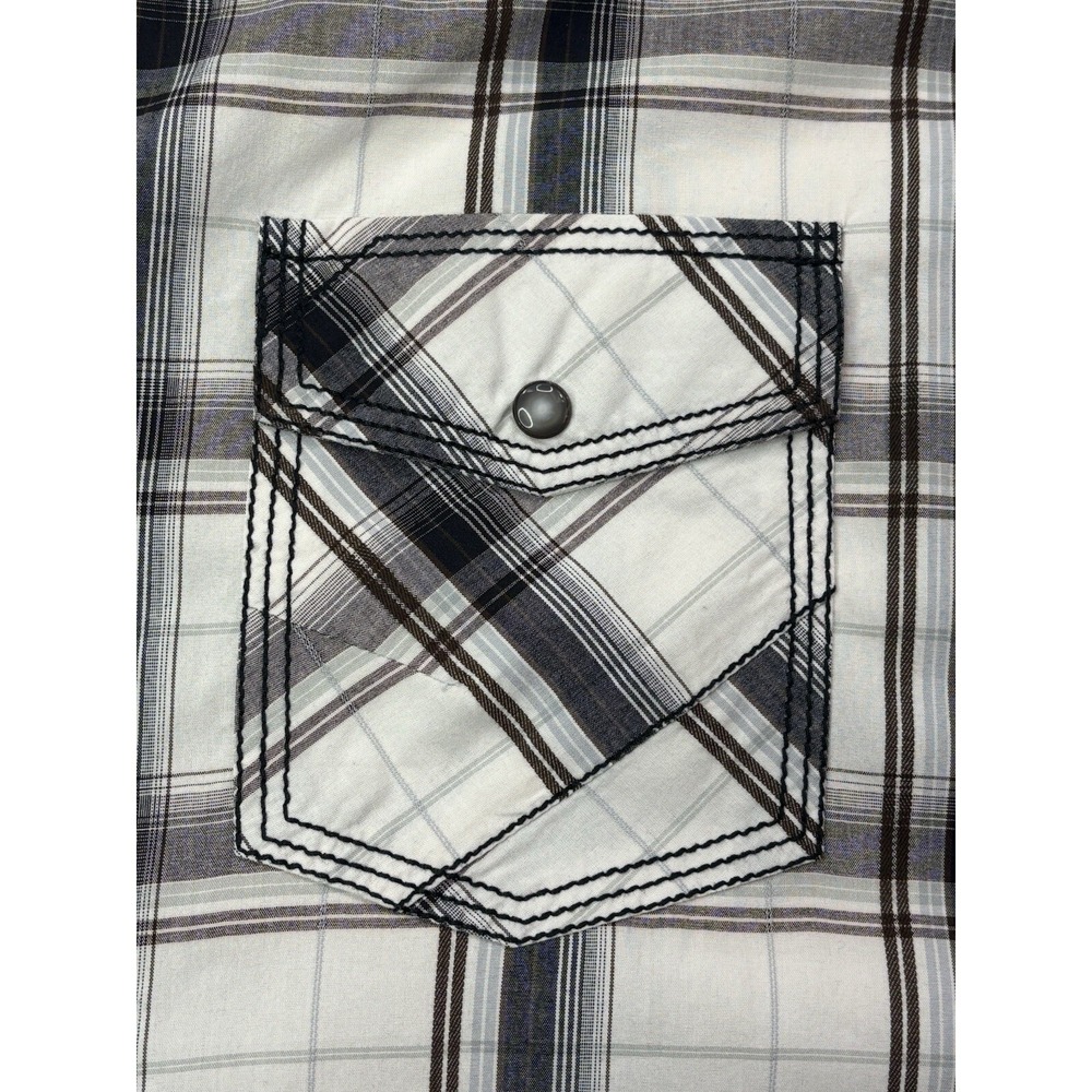 BKE Mens Athletic Fit Western Plaid Pearl Snap Shirt White Black Grey‎ Large - Picture 8 of 16